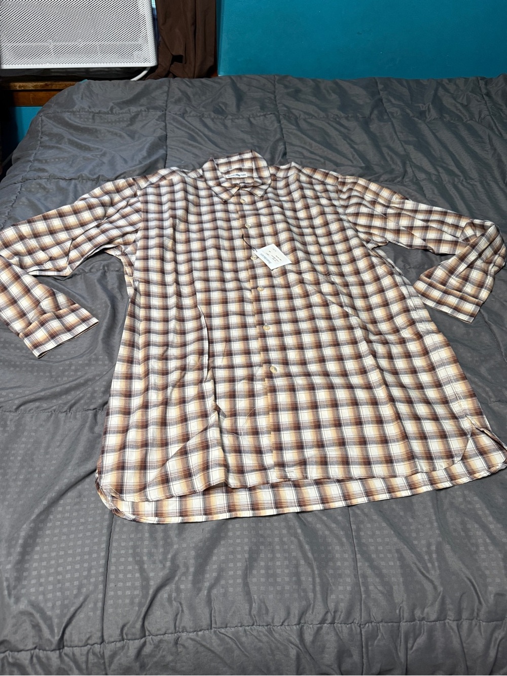 Barry Bricken Men’s Brown Off White Plaid Button-Down Shirt Sz M Long Sleeve New